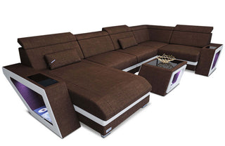 Stoff Wohnlandschaft Catania – Modern & Bequem in Strukturstoff und der Farbe Braun und Weiß - Ausrichtung links