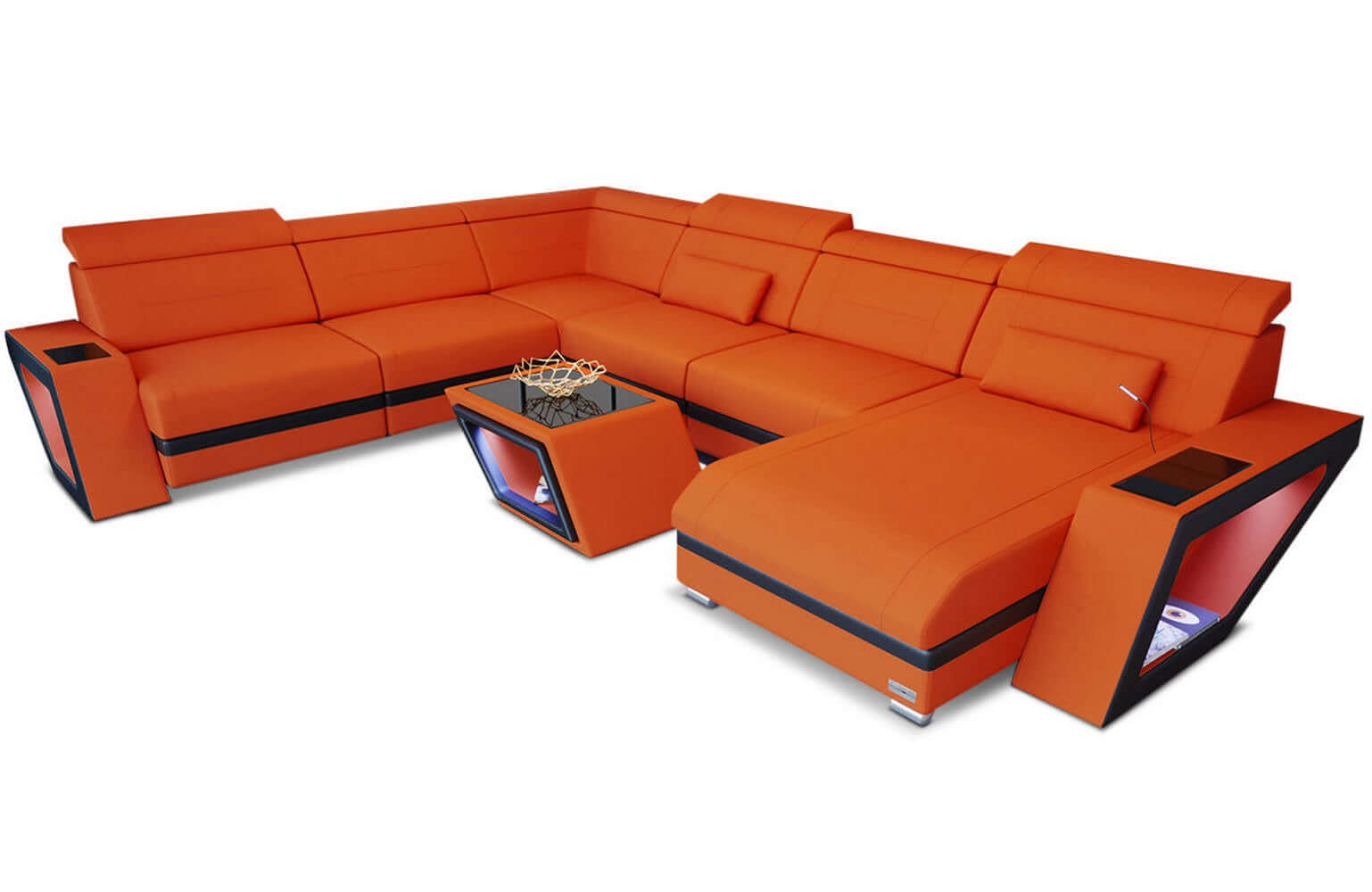 XXL Stoff Wohnlandschaft Catania – Bequem & Geräumig Orange-Schwarz