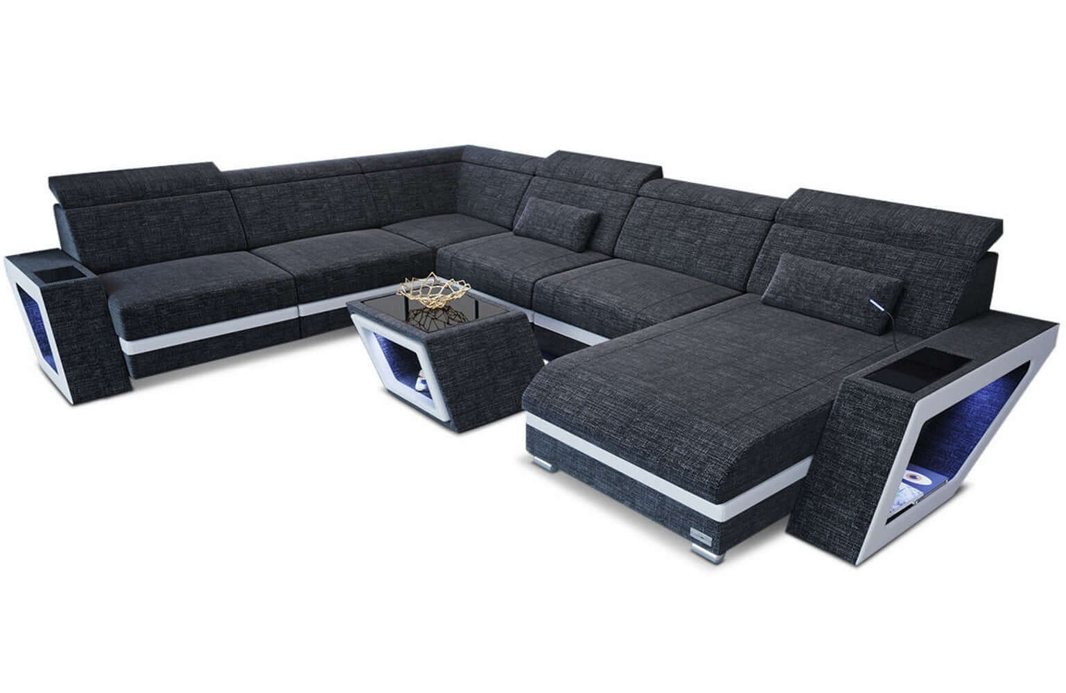 XXL Stoff Wohnlandschaft Catania – Bequem & Geräumig Schwarzgrau-Weiß