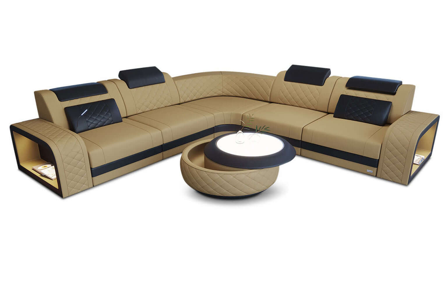Stoff Ecksofa Foggia L-Form Beige-Schwarz