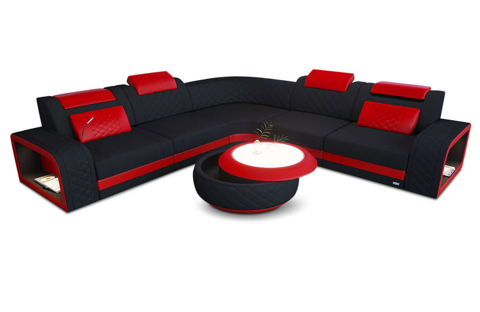 Stoff Ecksofa Foggia L-Form Schwarz-Rot