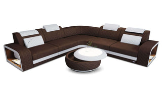 Stoffsofa Foggia – Komfort in L-Form in Strukturstoff und der Farbe Braun und Weiß