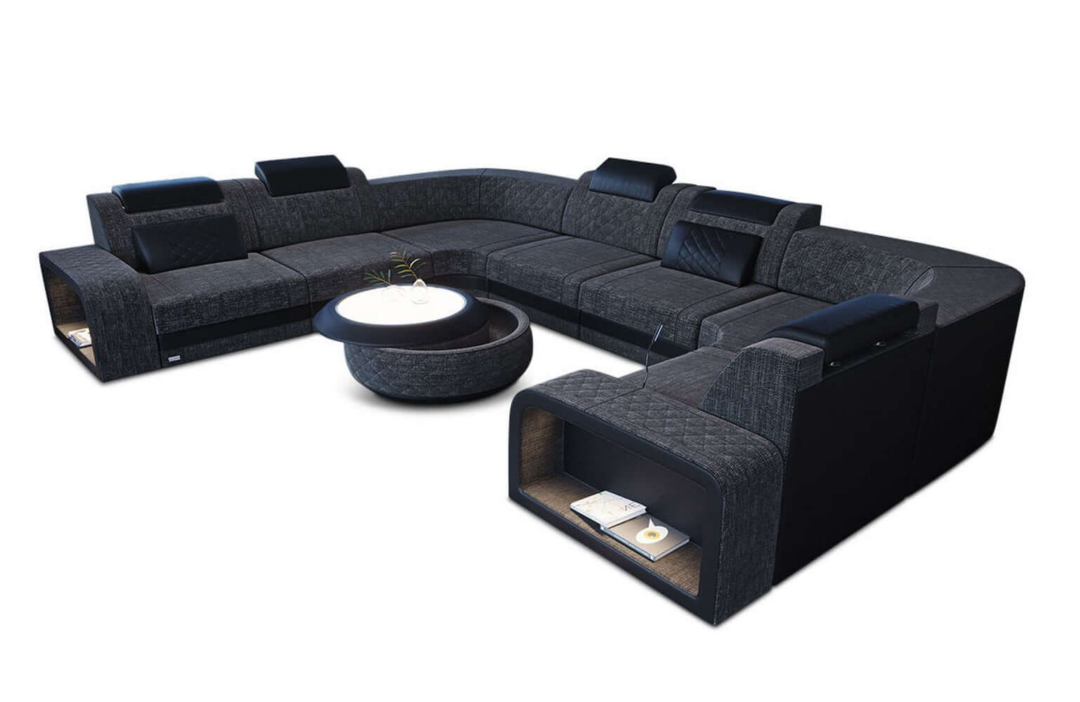 Stoff Wohnlandschaft Foggia U-Form Schwarzgrau-Schwarz