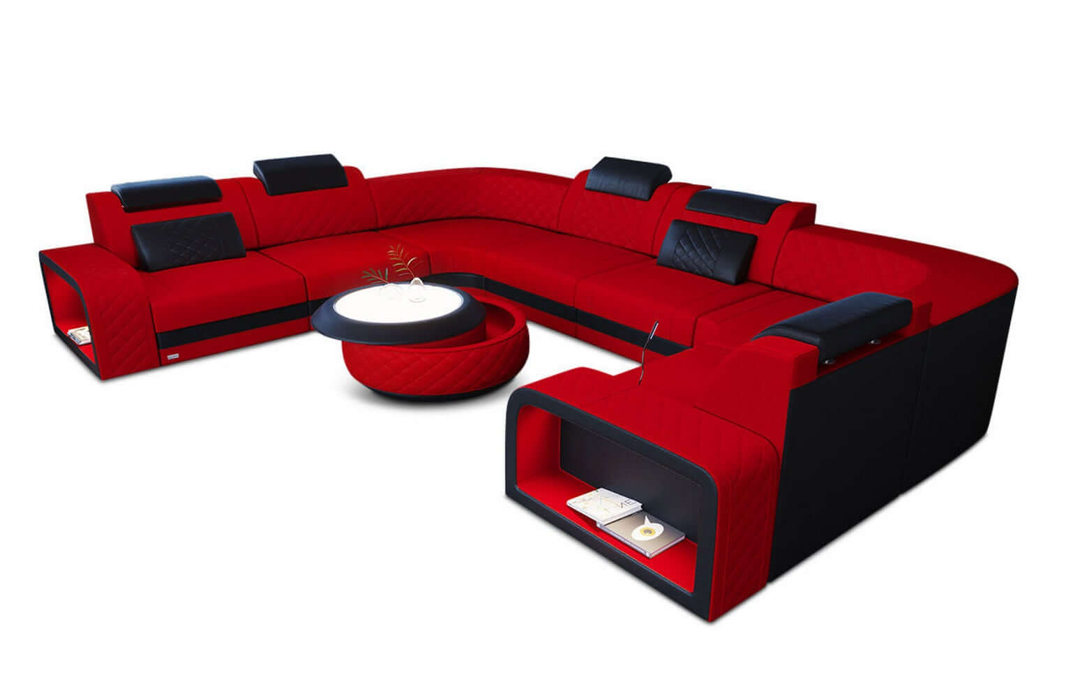 Stoff Wohnlandschaft Foggia U-Form Rot-Schwarz