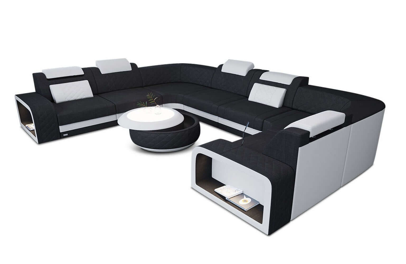 Stoff Wohnlandschaft Foggia U-Form Schwarz-Weiß