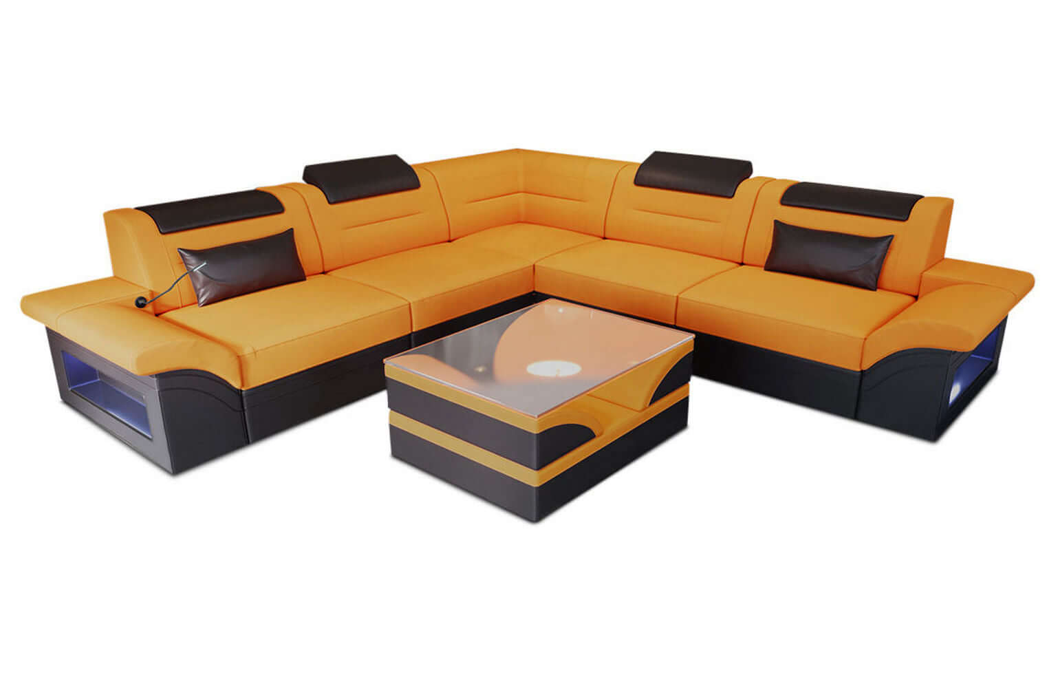 Stoffsofa Brianza L-Form – Komfort & Design in Mikrofaserstoff und der Farbe Apricot und Schwarz