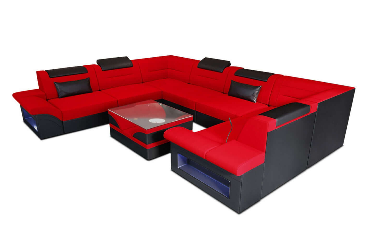 Couchlandschaft Brianza U-Form in Stoff Rot-Schwarz
