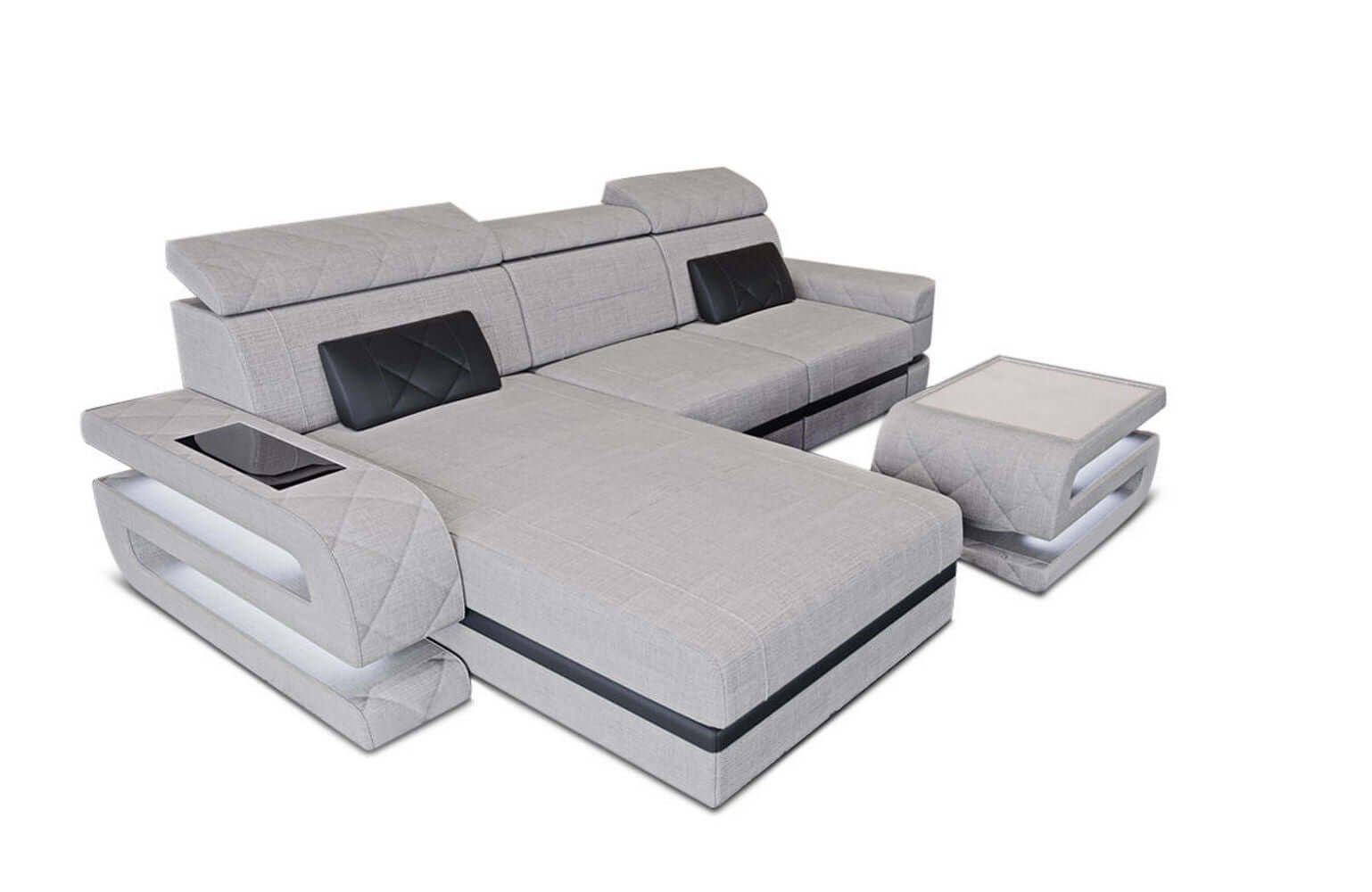 Ecksofa Bologna L-Form aus Stoff Macchiato-Schwarz