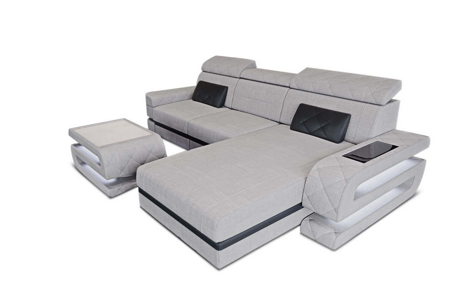 Ecksofa Bologna L-Form aus Stoff macchiato-schwarz