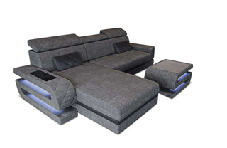 Stoffsofa Bologna L-Form – Modern & Bequem in Strukturstoff und der Farbe Grau und Schwarz - Ausrichtung links