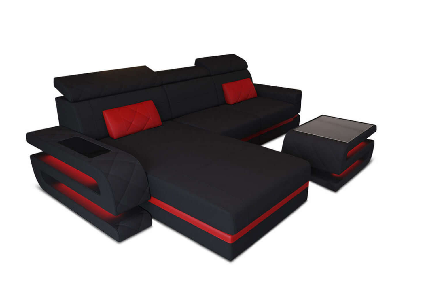 Ecksofa Bologna L Form aus Stoff schwarz-rot