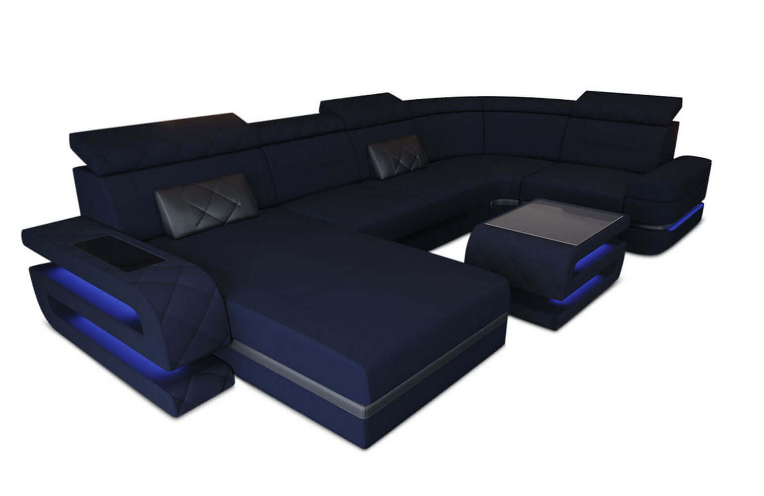 Couchlandschaft Bologna U-Form in Stoff dunkelblau-schwarz