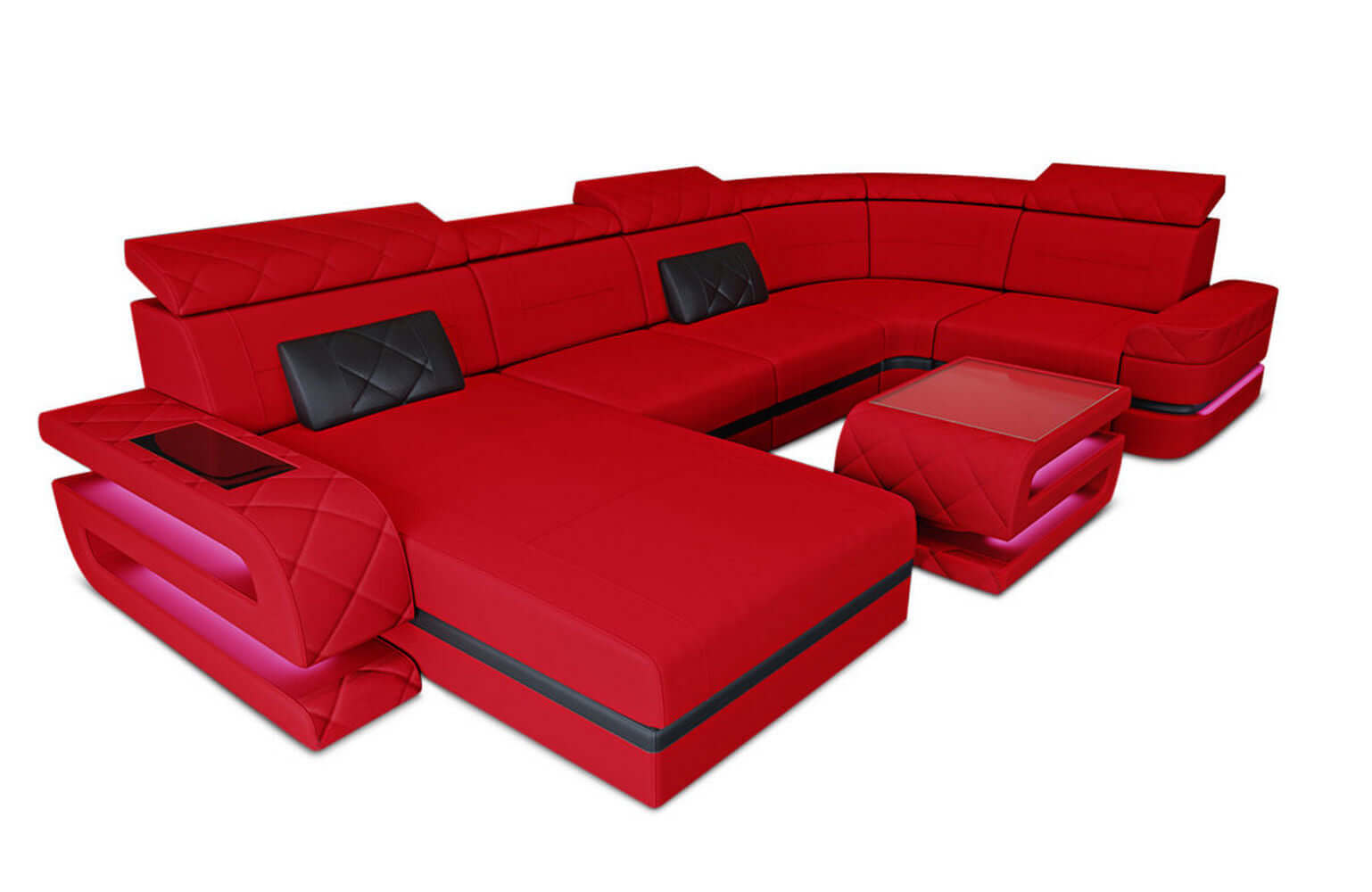 Couchlandschaft Bologna U Form in Stoff rot-schwarz