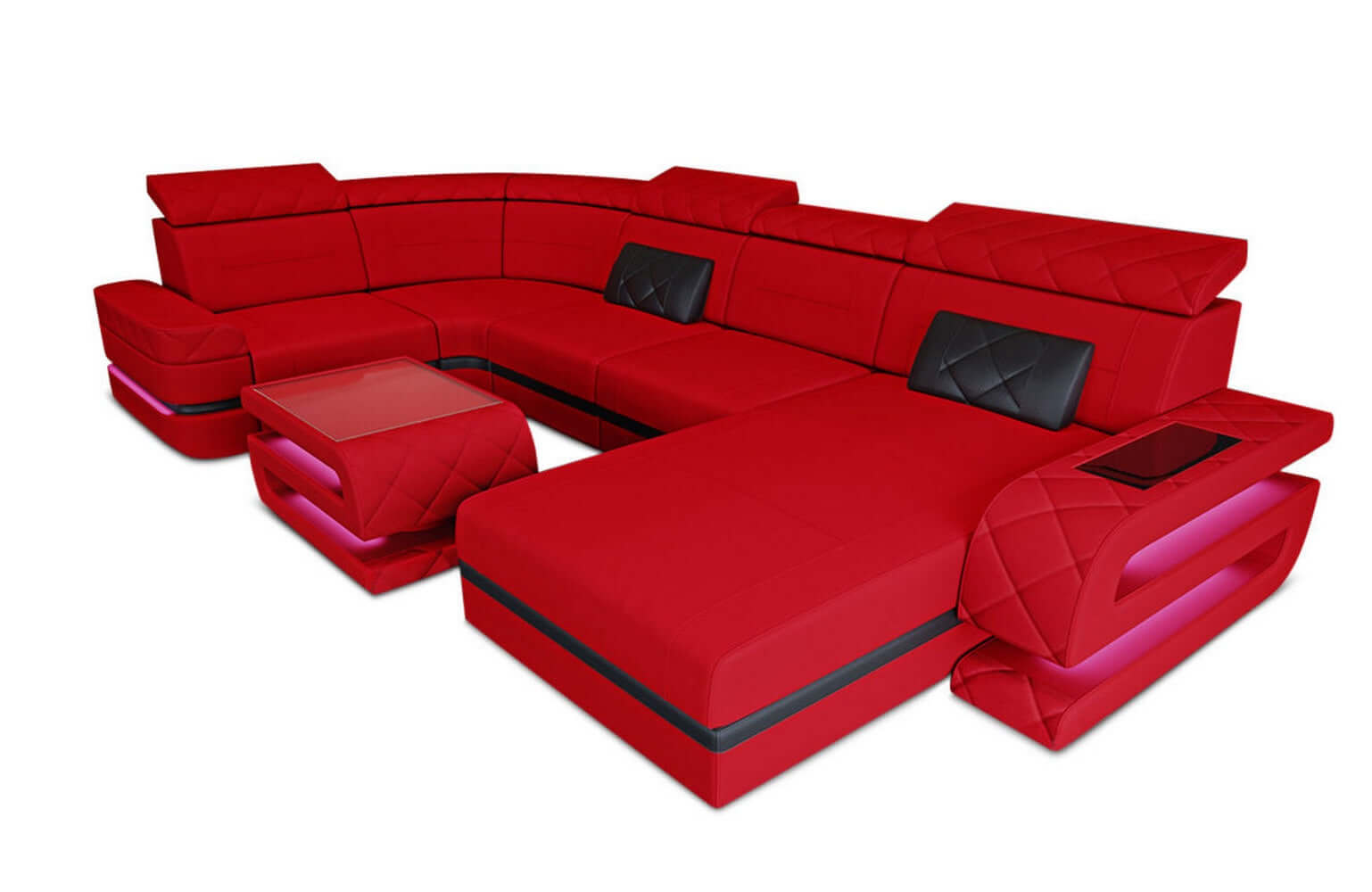 Couchlandschaft Bologna U-Form in Stoff rot-schwarz
