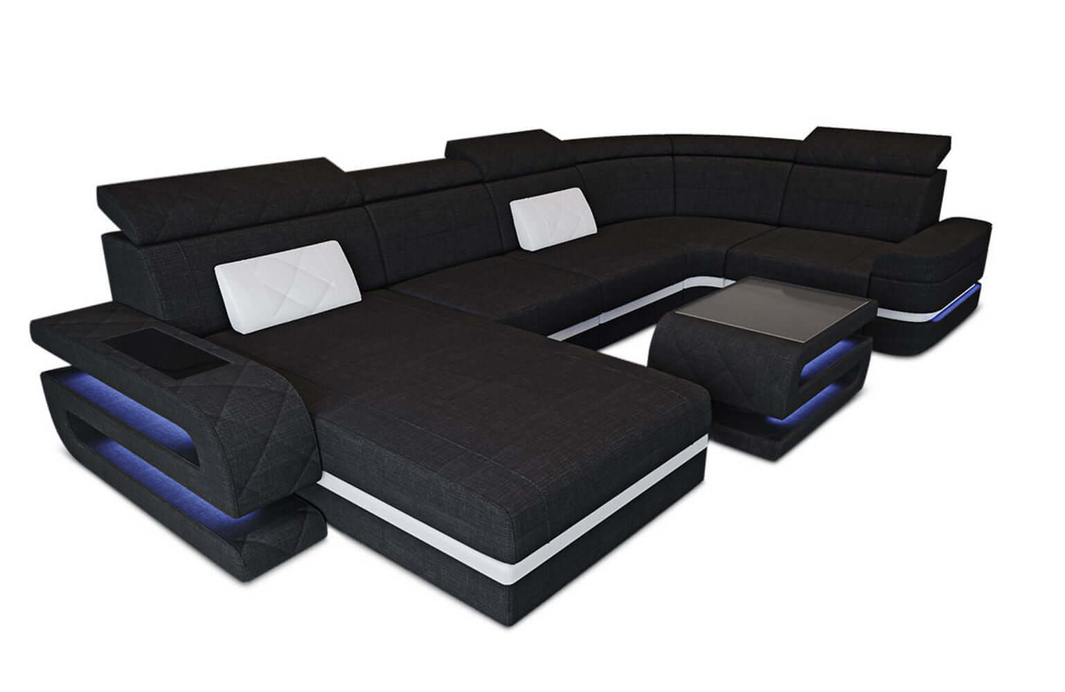 Couchlandschaft Bologna U-Form in Stoff schwarz-weiß