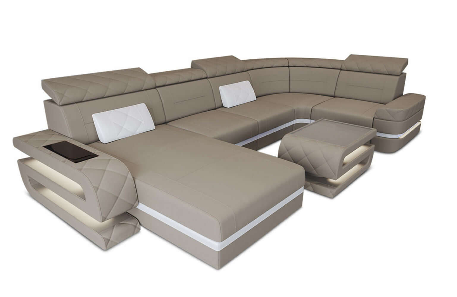 Stoff Wohnlandschaft Bologna – Komfort & Stil Taupe-Weiß