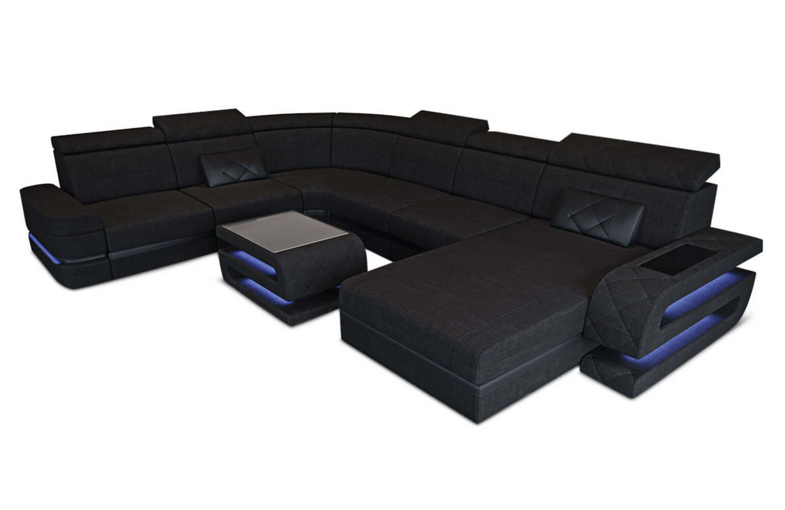 Stoff Wohnlandschaft Bologna XXL – Groß & Bequem Schwarz-Schwarz