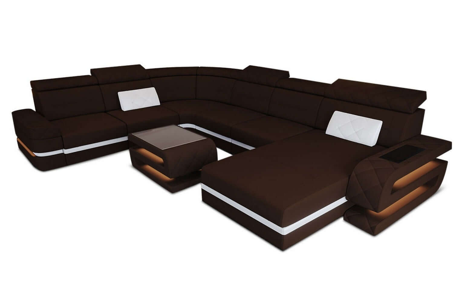 Stoff Wohnlandschaft Bologna XXL – Groß & Bequem Dunkelbraun-Weiß