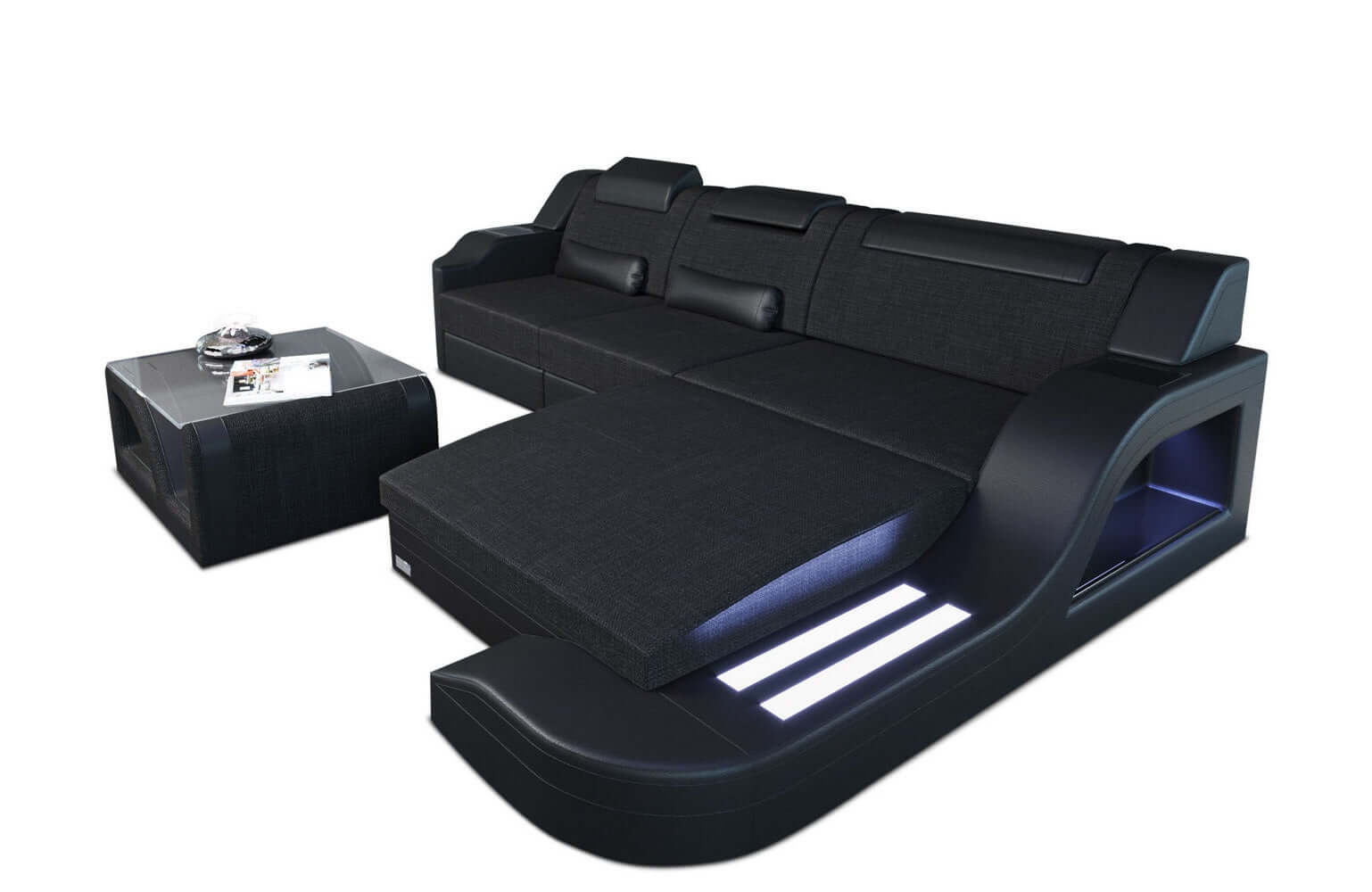 Stoffcouch Materialmix Palermo L-Form LED