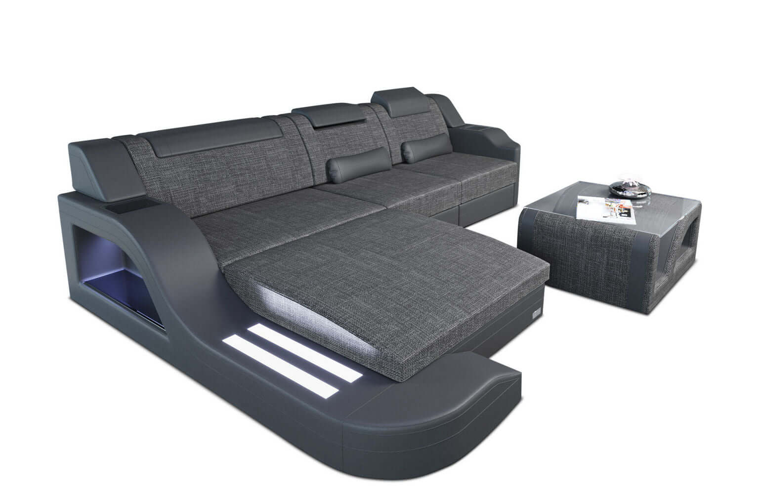 Stoffcouch Materialmix Palermo L-Form LED