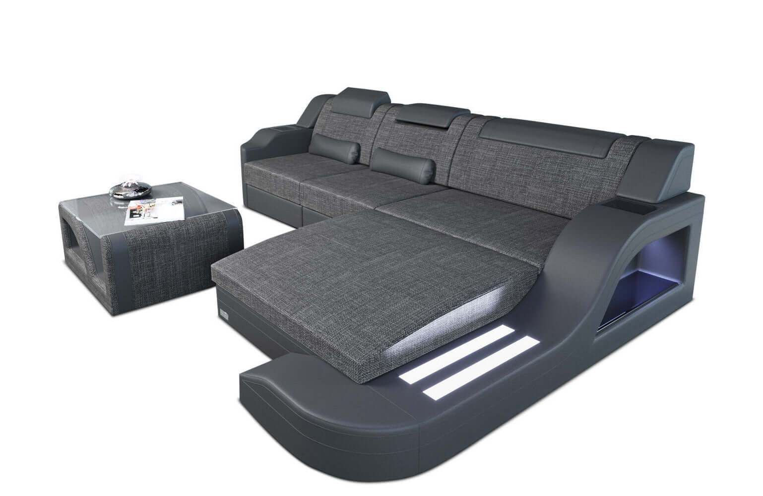 Stoffcouch Materialmix Palermo L-Form LED