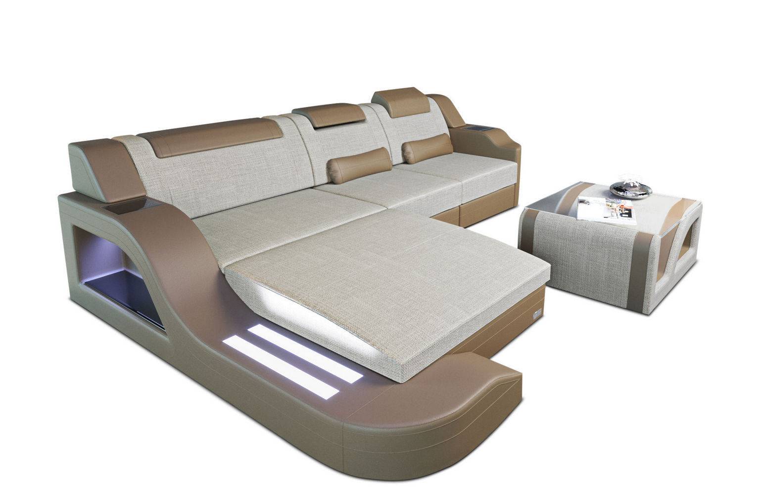 Stoffcouch Materialmix Palermo L-Form LED