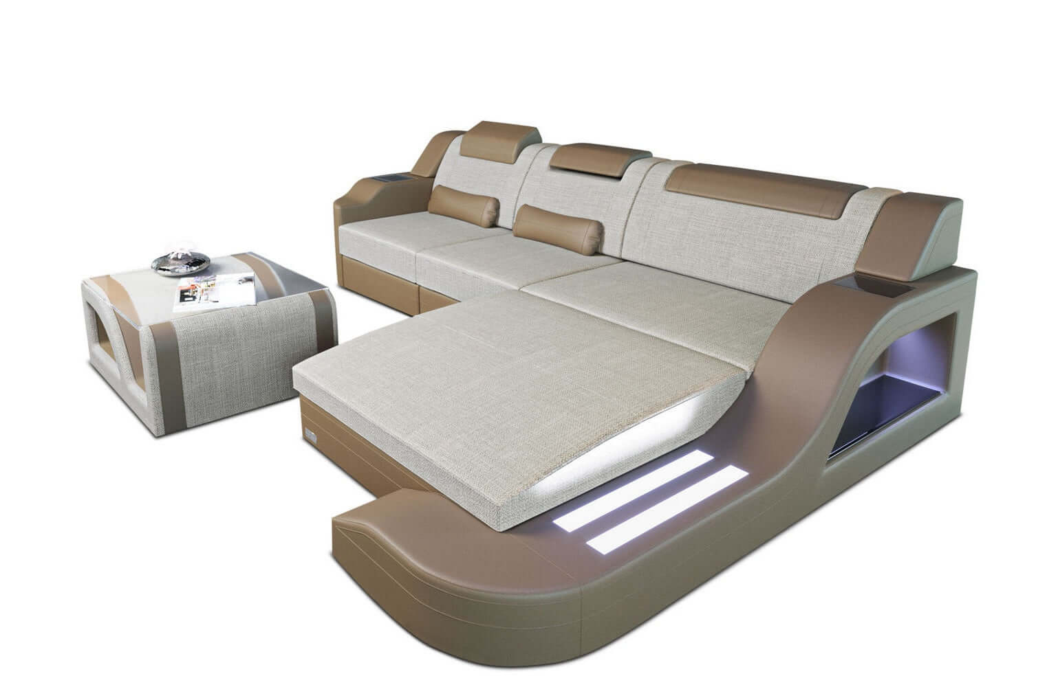 Stoffcouch Materialmix Palermo L-Form LED