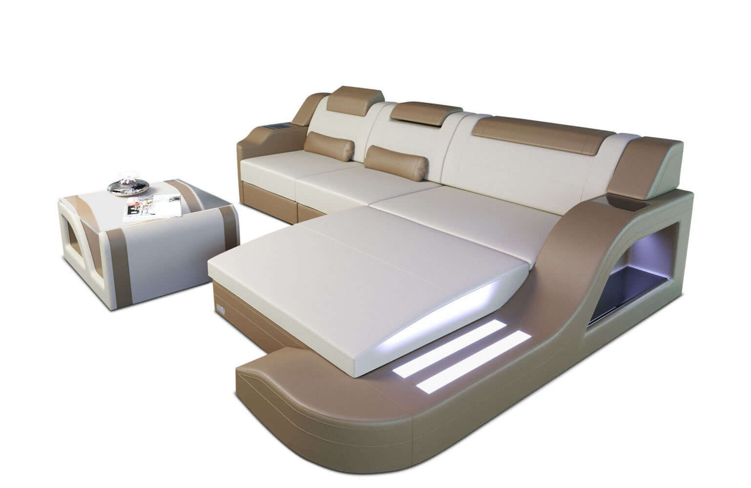 Stoffcouch Materialmix Palermo L-Form LED