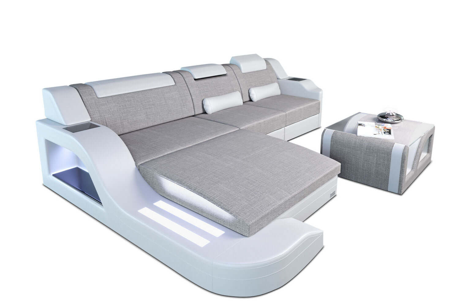 Stoffcouch Materialmix Palermo L-Form LED