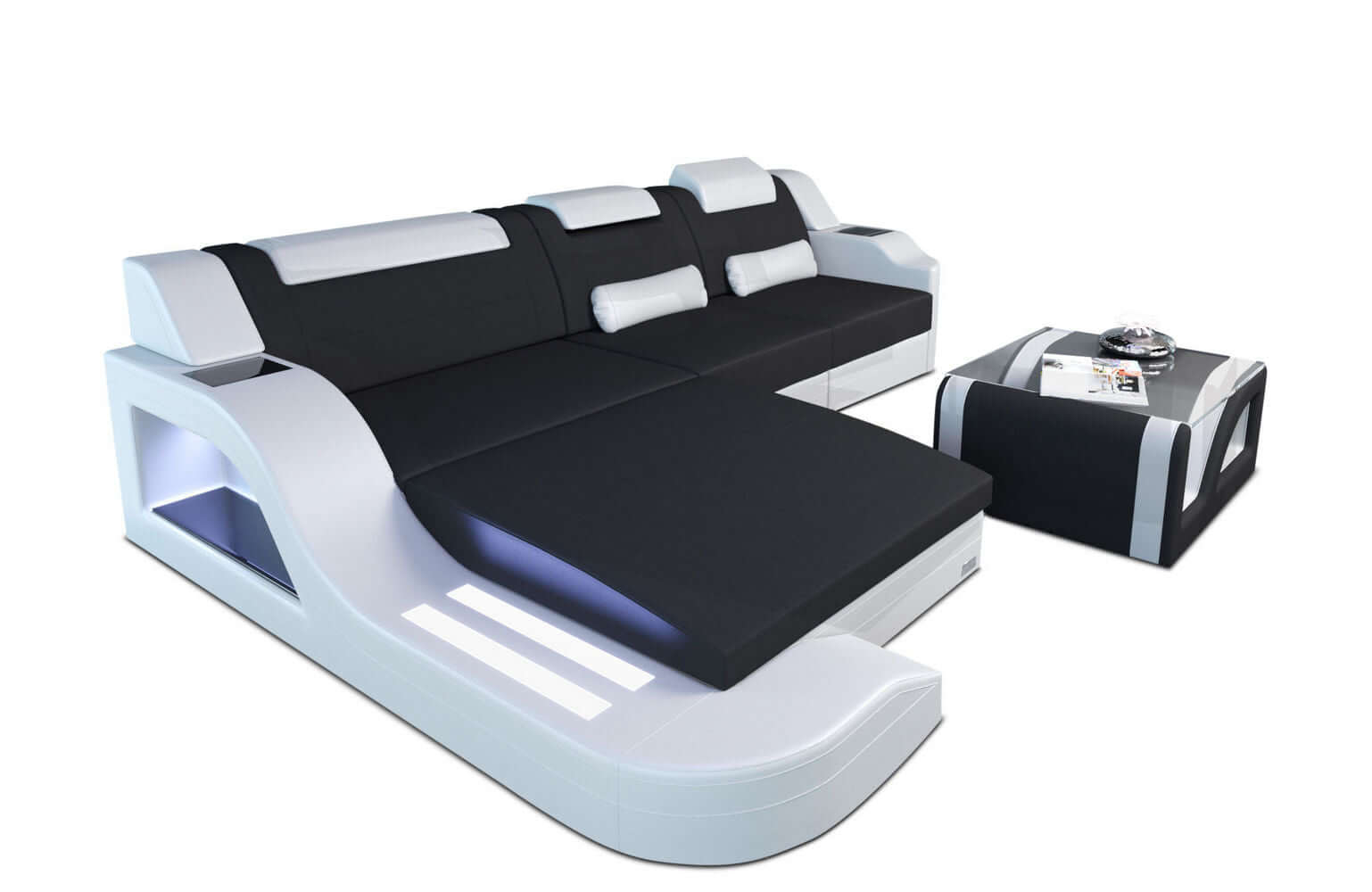 Stoffcouch Materialmix Palermo L-Form LED