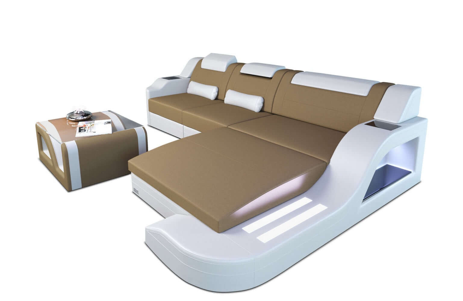 Stoffcouch Materialmix Palermo L-Form LED