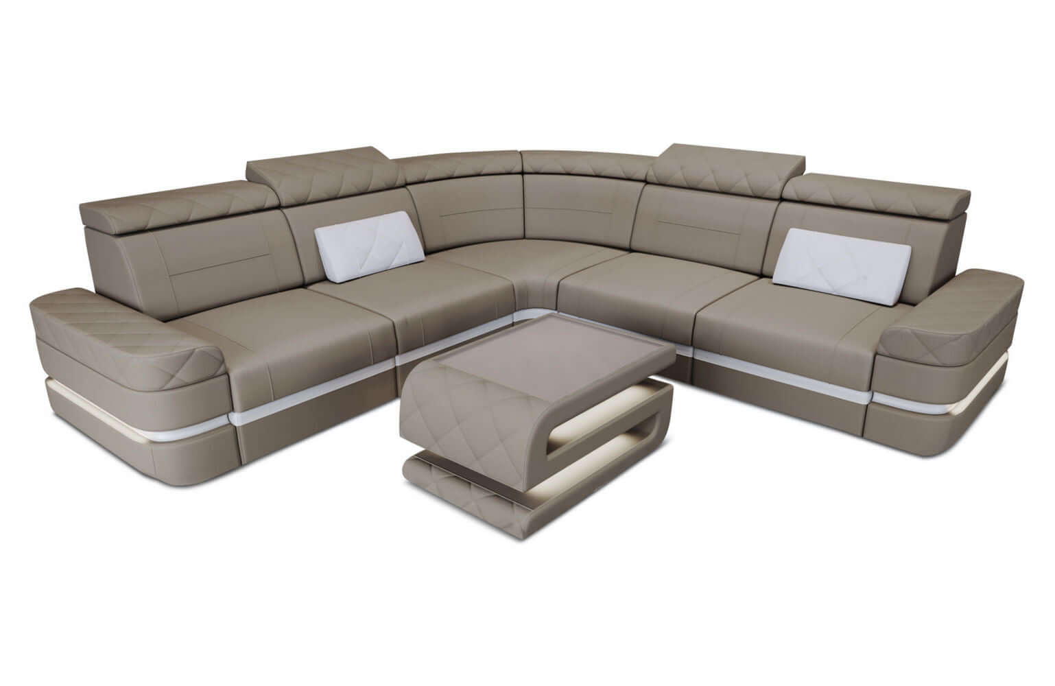Ecksofa Positano L-Form aus Stoff Taupe-Weiß