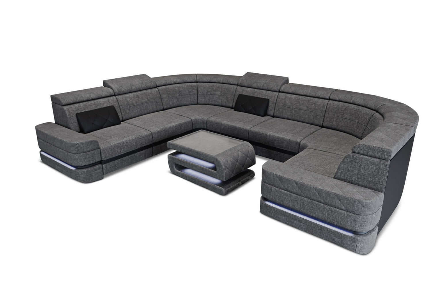 Couchlandschaft Positano U-Form in Stoff grau-schwarz