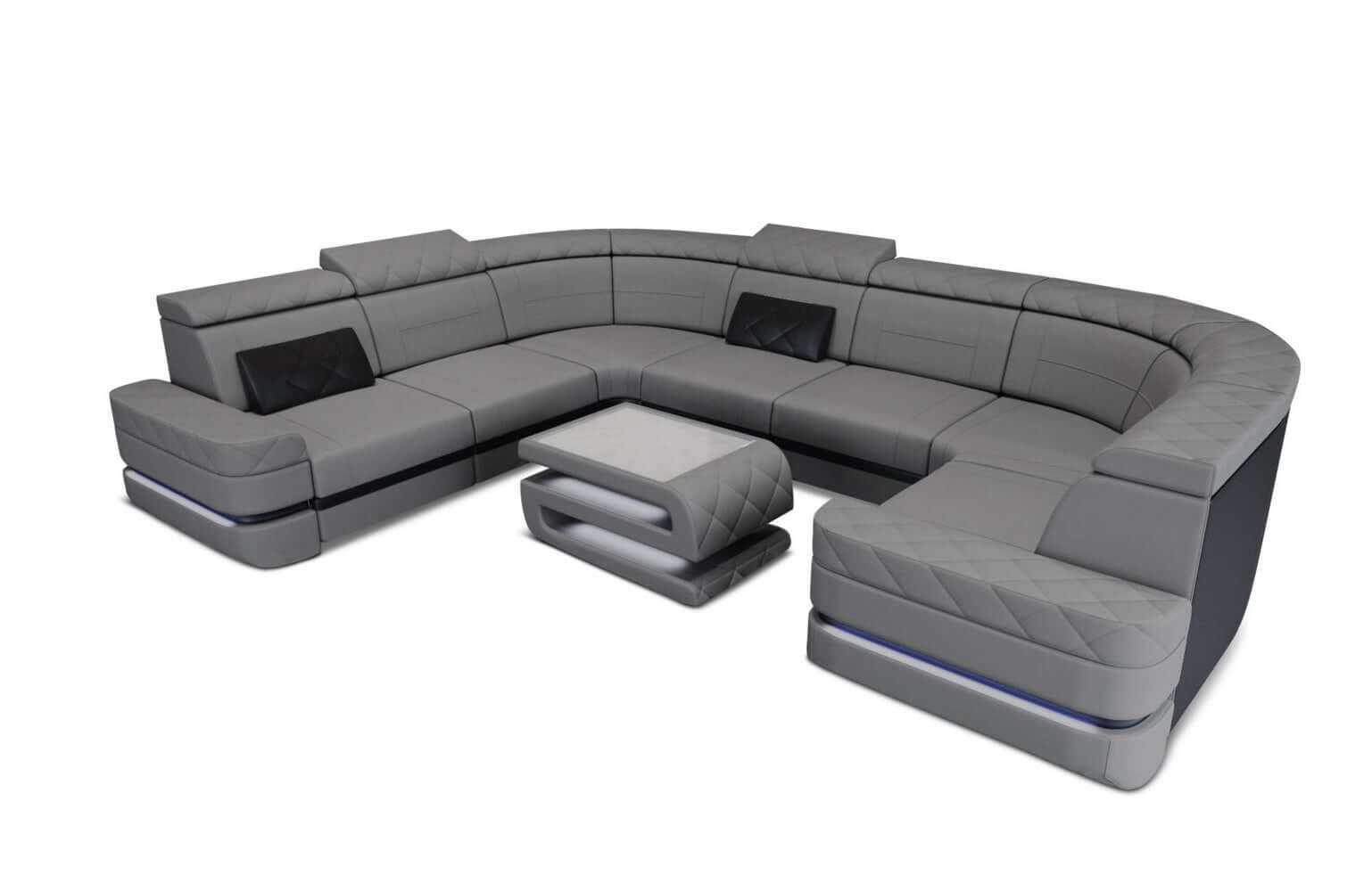 Couchlandschaft Positano U-Form in Stoff Hellgrau-Schwarz