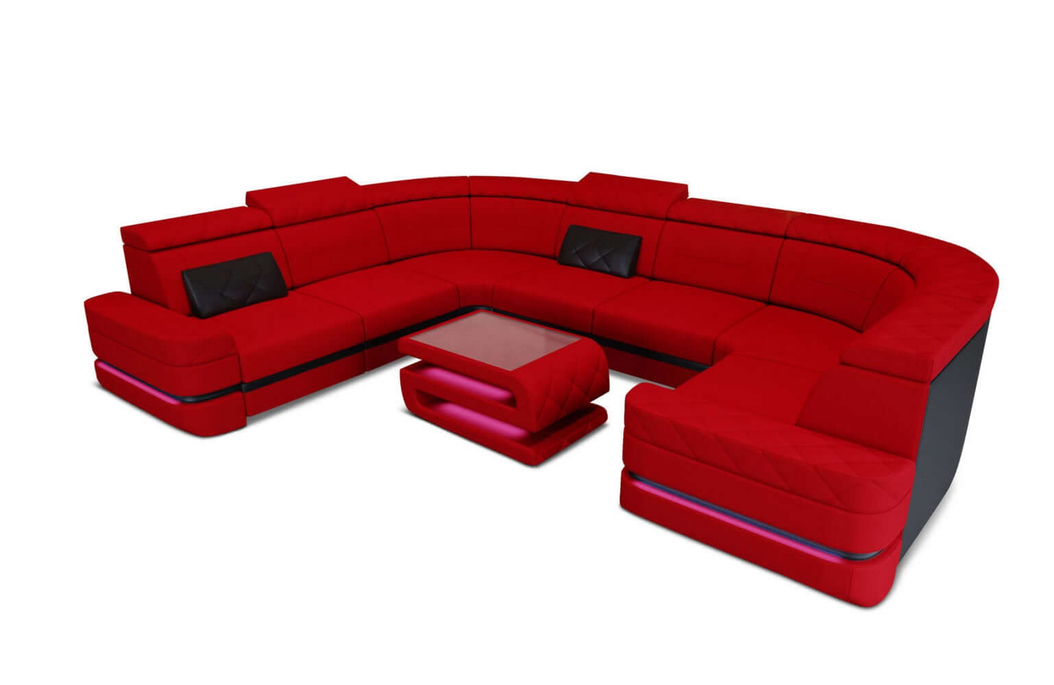 Couchlandschaft Positano U-Form in Stoff Rot-Schwarz