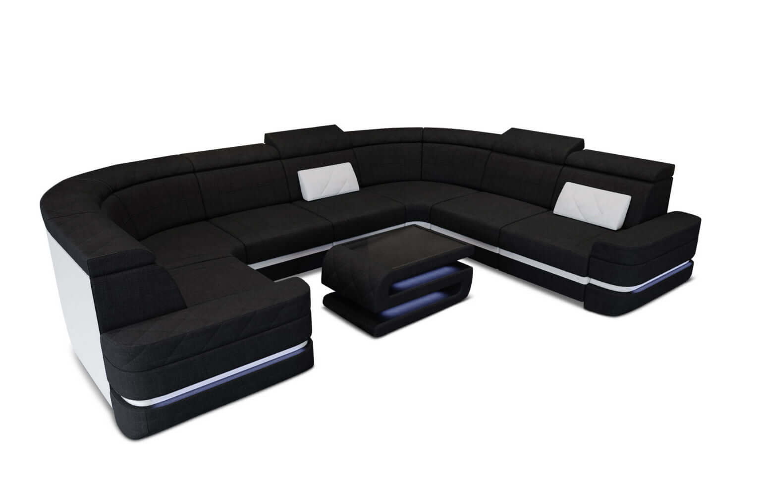Couchlandschaft Positano U-Form in Stoff Schwarz-Weiß
