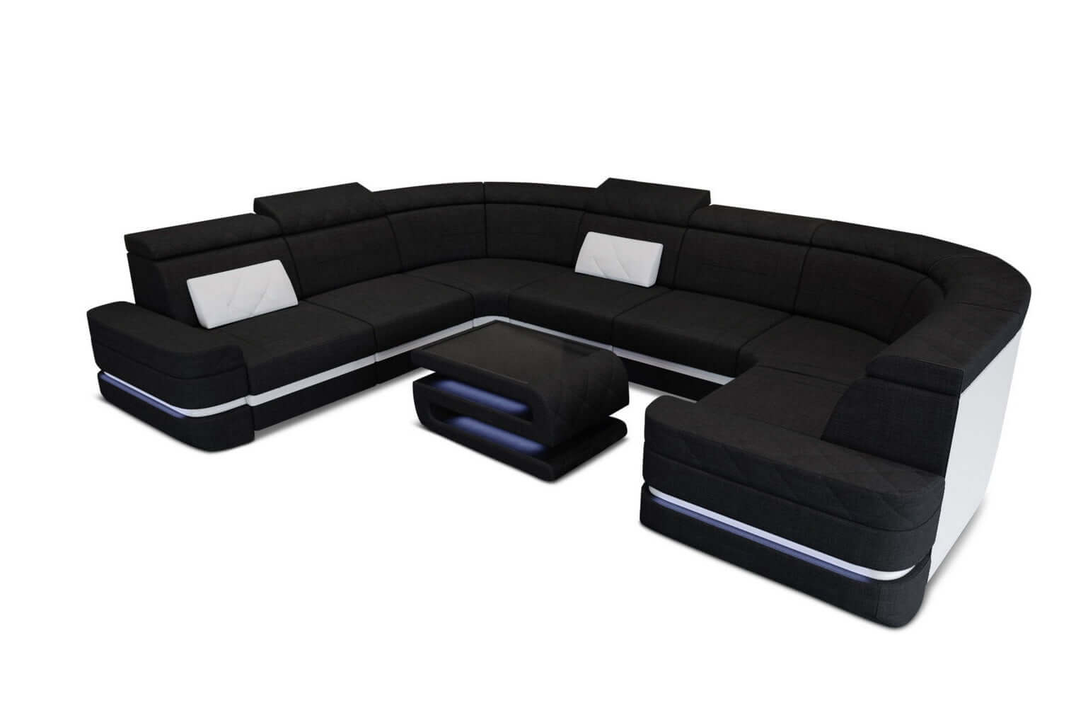 Couchlandschaft Positano U-Form in Stoff Schwarz-Weiß