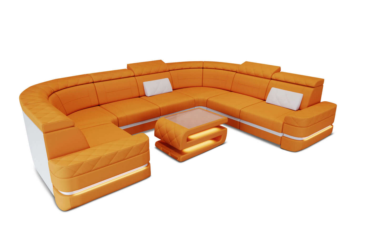 Couchlandschaft Positano U-Form in Stoff Apricot-Weiß