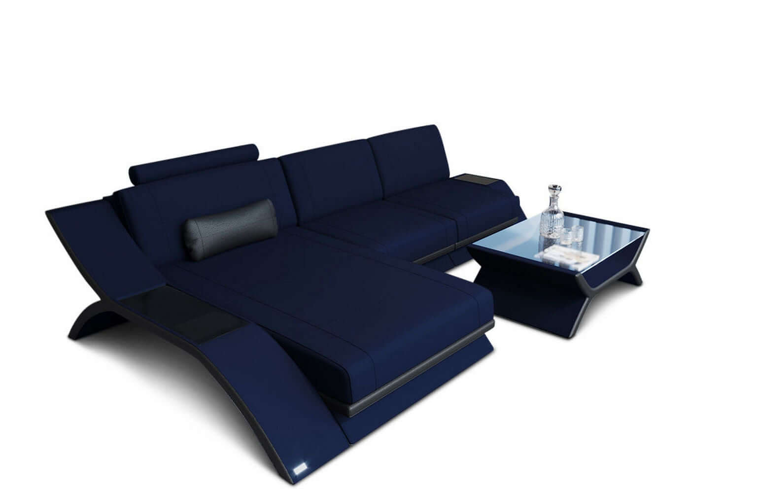 Stoff Ecksofa Calabria L-Form Dunkelblau-Schwarz