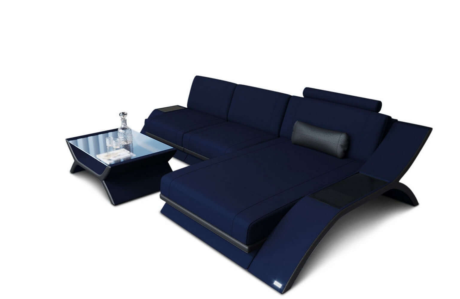 Stoff Ecksofa Calabria L Form dunkelblau-schwarz
