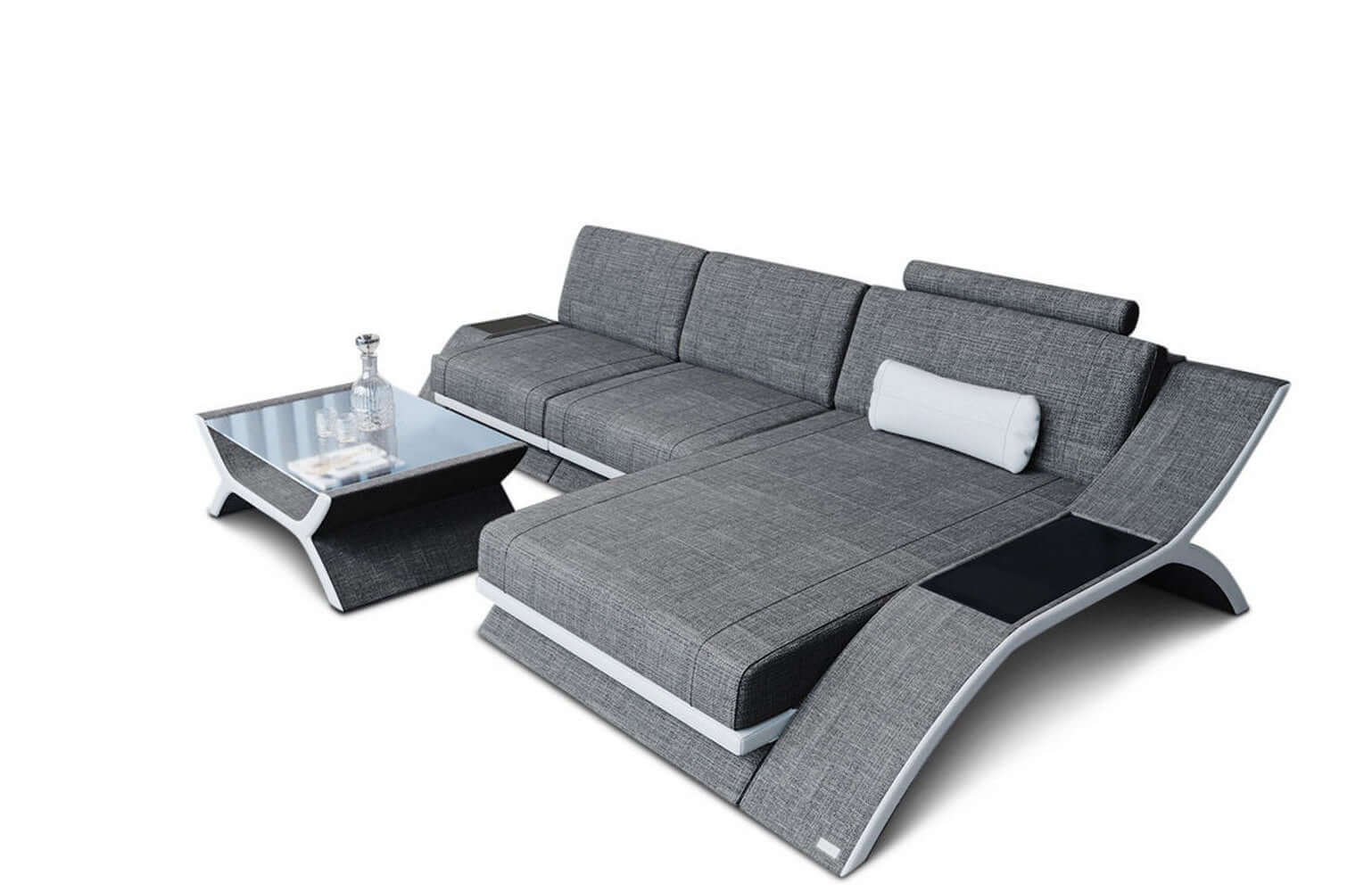 Stoff Ecksofa Calabria L Form grau-weiß