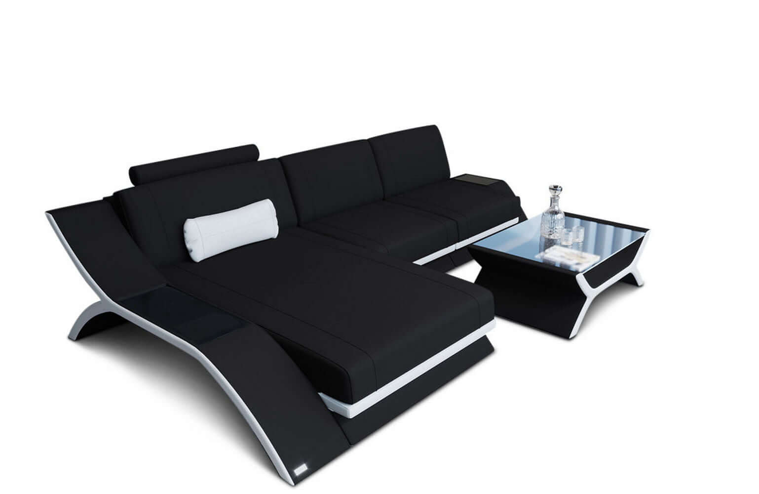 Stoff Ecksofa Calabria L-Form Schwarz-Weiß
