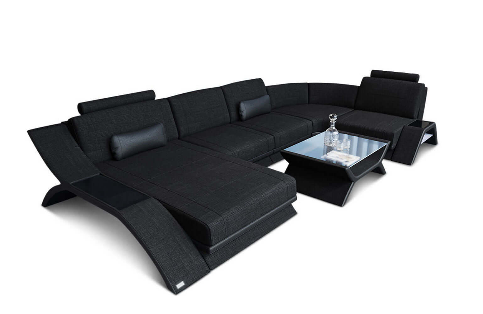 Stoff Wohnlandschaft Calabria U-Form Schwarz-Schwarz
