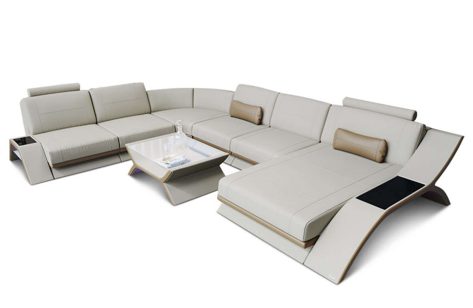 XXL Wohnlandschaft Calabria U-Form aus Stoff elfenbein-sandbeige