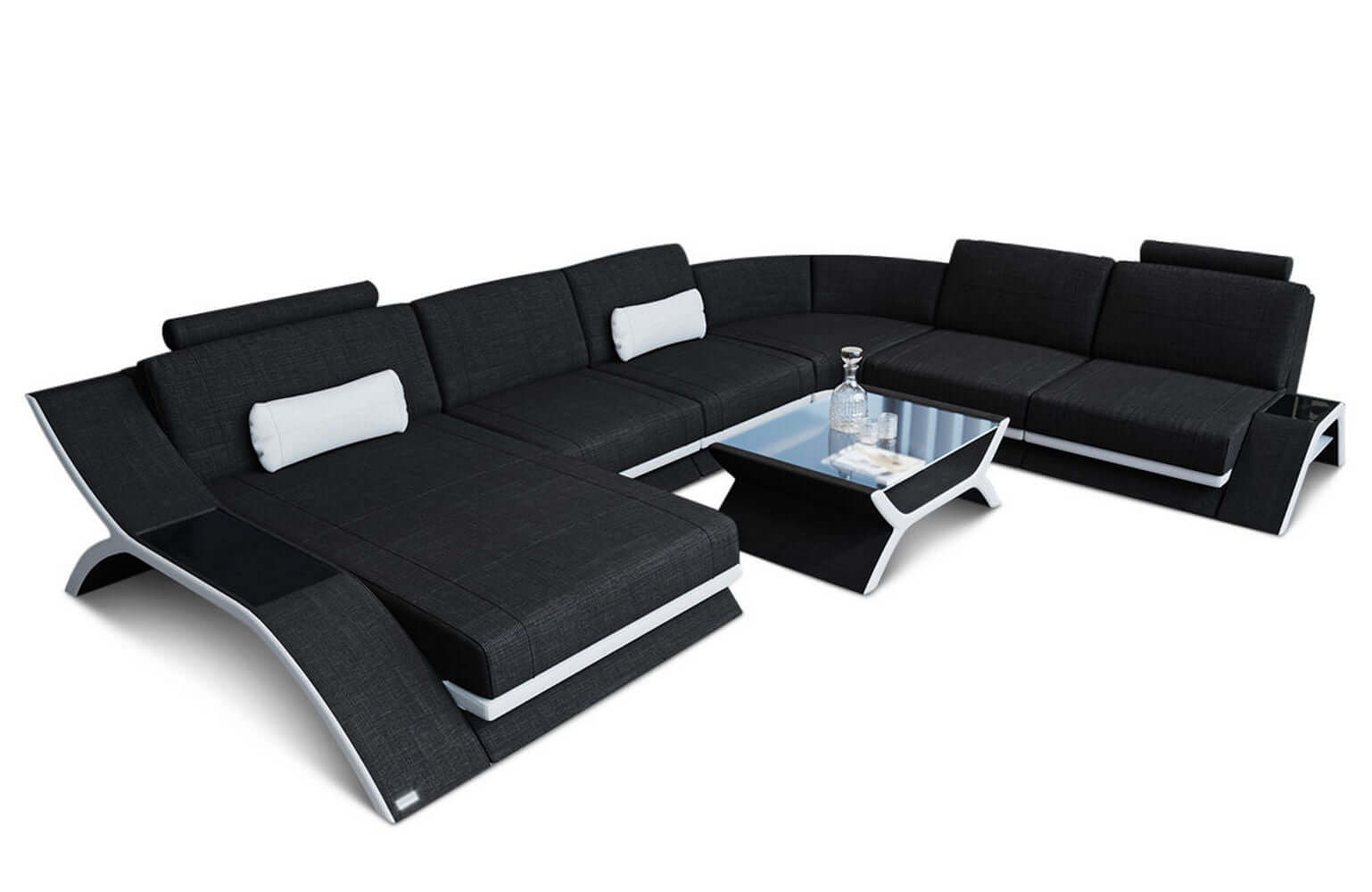 XXL Wohnlandschaft Calabria U-Form aus Stoff schwarz-weiß