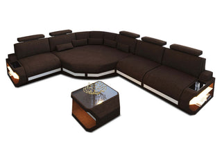 Stoffsofa Asti L-Form – Komfort & Stil in Strukturstoff und der Farbe Braun und Weiß - Ausrichtung links