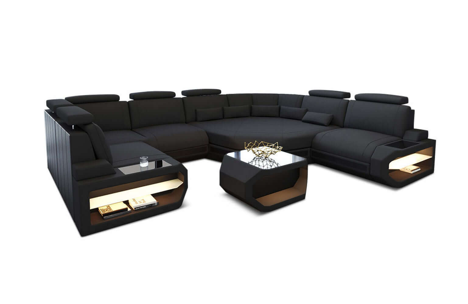 Mini Wohnlandschaft Asti U-Form aus Stoff Dunkelgrau-Schwarz