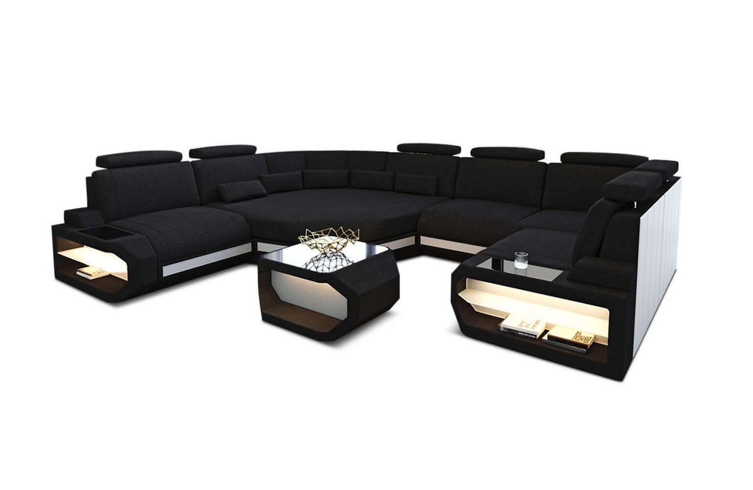 Mini Wohnlandschaft Asti U-Form aus Stoff Schwarz-Weiß