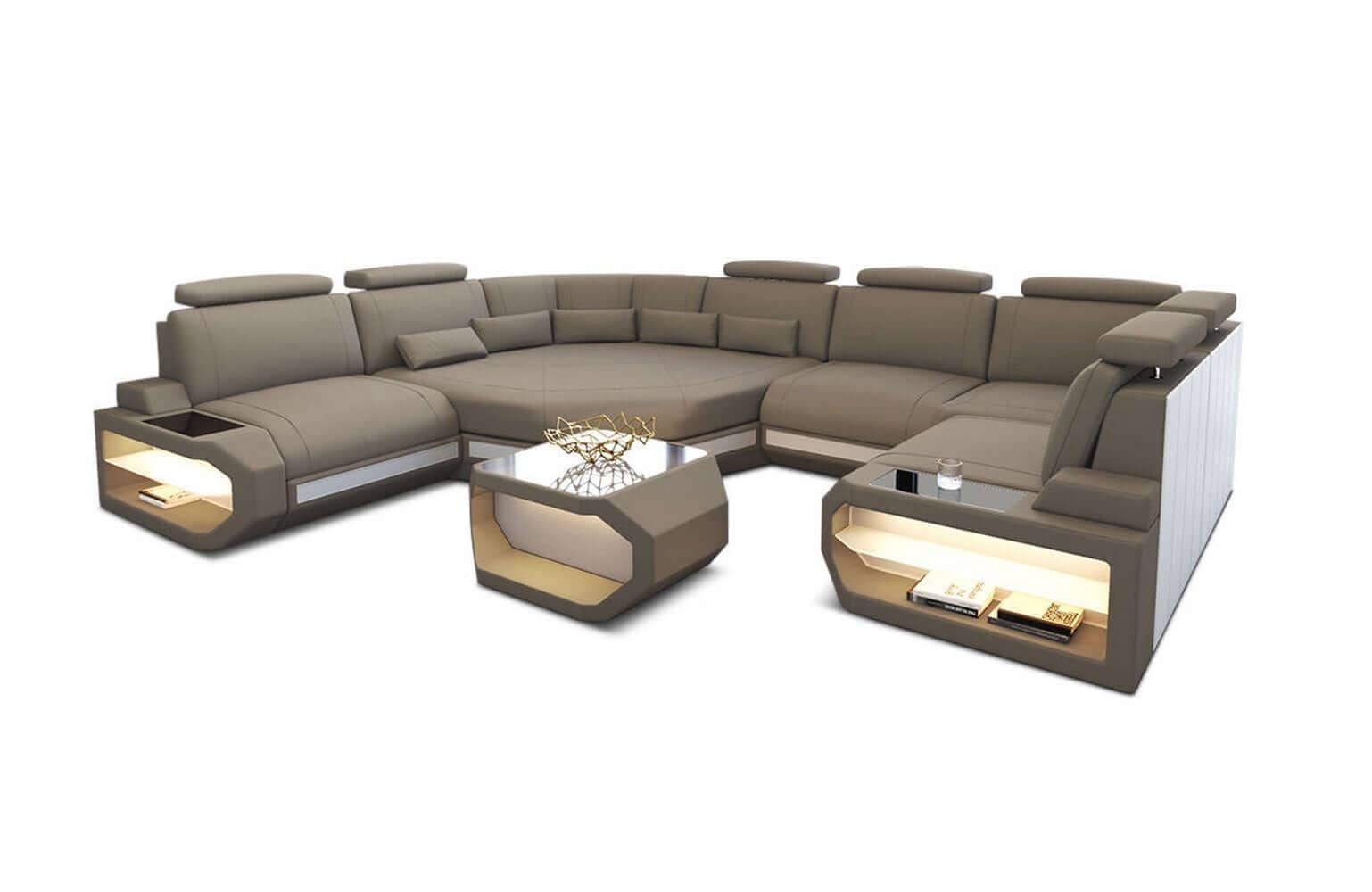 Mini Wohnlandschaft Asti U-Form aus Stoff Taupe-Weiß
