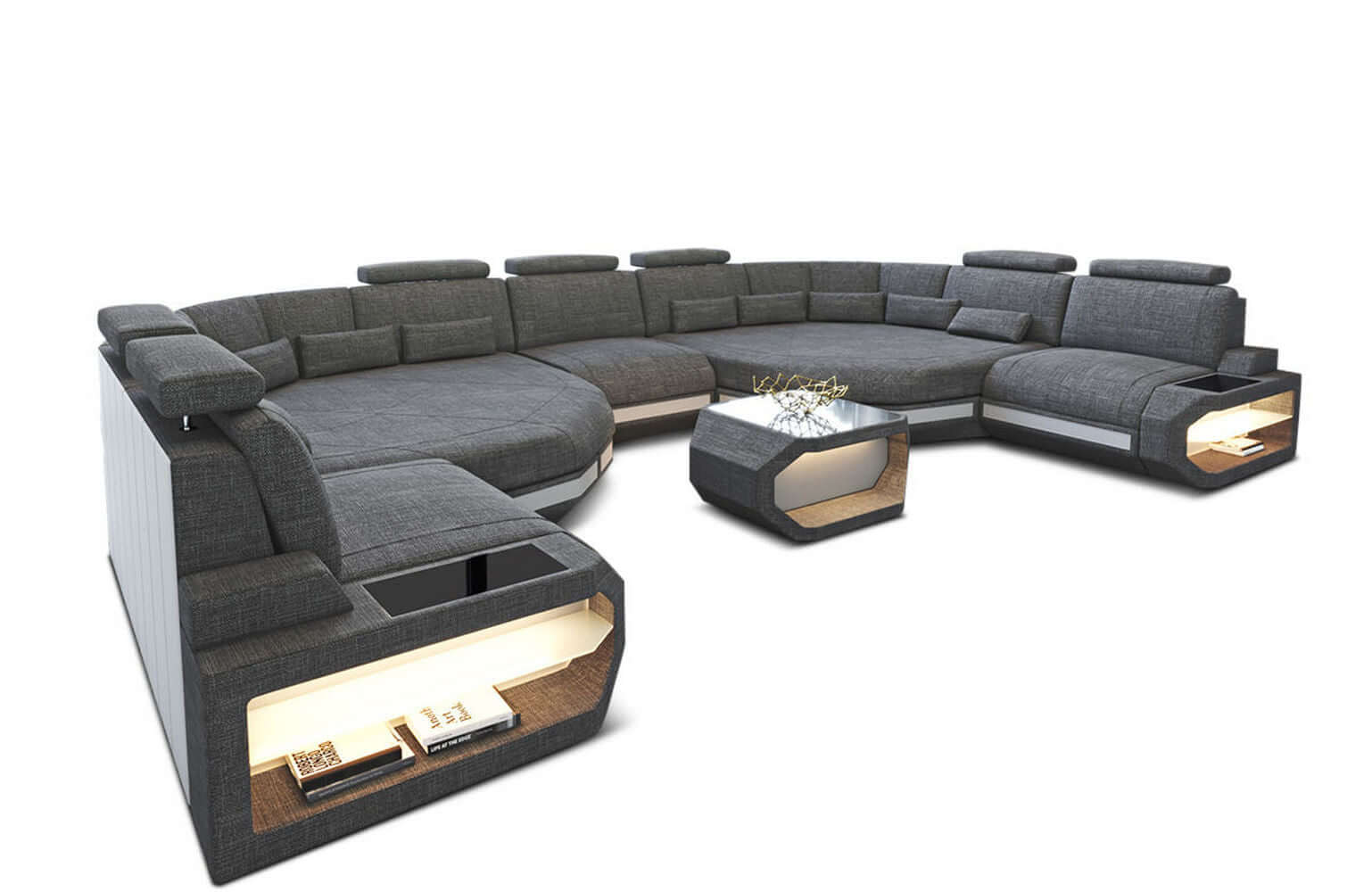 Stoff Wohnlandschaft Asti XXL – Komfort & Design Grau-Weiß